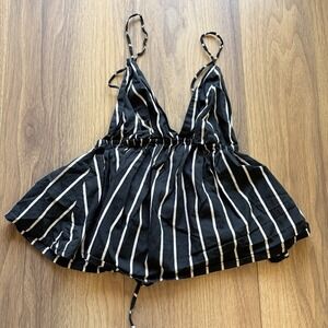 Faithfull The Brand Patricia Babydoll Top Summer Ruffle Striped Vacation Size XS